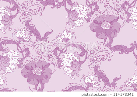 Seamless abstract floral pattern in style of William Morris. Seamless abstract floral pattern in style of William Morris. 114178341