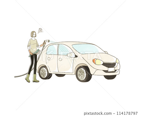 洗車的女人一臉困惑的表情 114178797