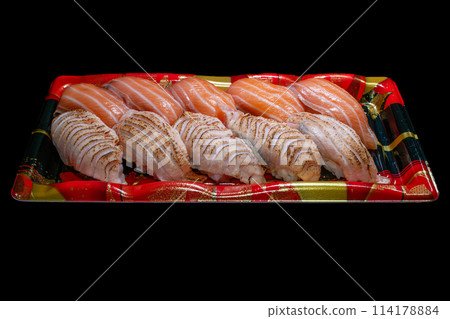 Salmon nigiri sushi sushi pack black sashimi Salmon nigiri sushi sushi pack black sashimi 114178884
