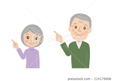 Senior couple, smiling, pointing, cute Senior couple, smiling, pointing, cute 114179006