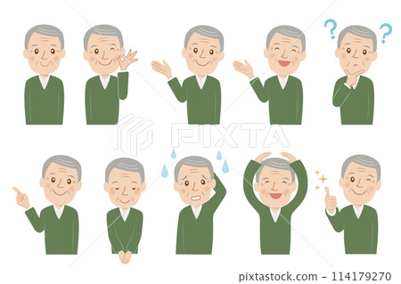 Senior man, upper body, facial expression, set Senior man, upper body, facial expression, set 114179270