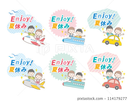 Children on summer vacation riding various vehicles Travel Headline 114179277