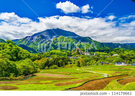 Mount Bukō in spring as seen from Terasaka rice terraces 114179661