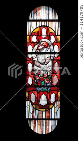 Stained glass window by Sieger Koder in Chapel at cemetery in Ursberg, Germany 114179785