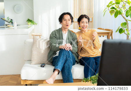夫妻在客廳看電視 114179833