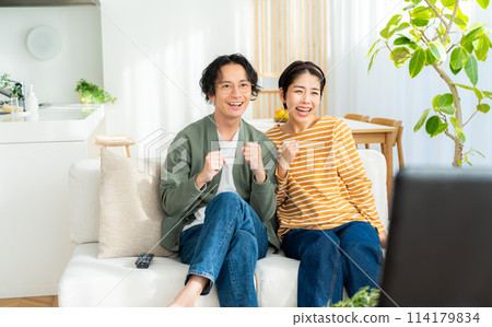 夫妻在客廳看電視 114179834