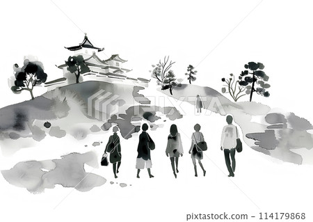 Scenery with a castle view (ink painting) 114179868