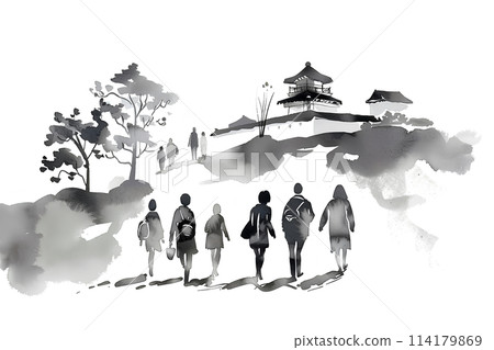 Scenery with a castle view (ink painting) Scenery with a castle view (ink painting) 114179869