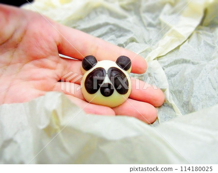 手拿著熊貓糖果 114180025