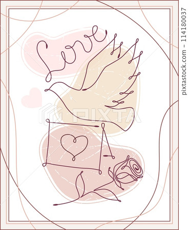 Wedding poster with romanitic symbols. Line art 114180037