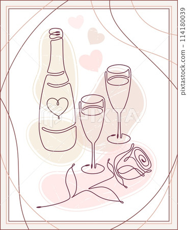 Wedding poster with romanitic symbols. Line art 114180039