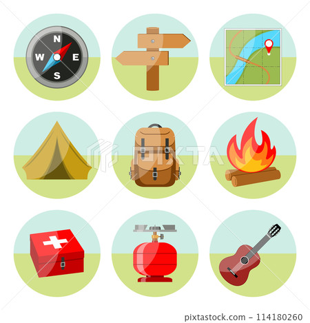Hiking icons set 114180260
