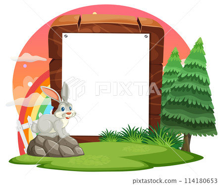 Bunny in Nature with Blank Sign 114180653