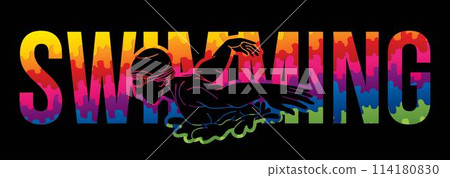 Male Swimming Text with Swimmer Action Cartoon Sport Graphic Vector Male Swimming Text with Swimmer Action Cartoon Sport Graphic Vector 114180830