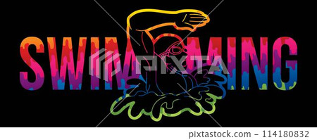 Male Swimming Text with Swimmer Action Cartoon Sport Graphic Vector Male Swimming Text with Swimmer Action Cartoon Sport Graphic Vector 114180832