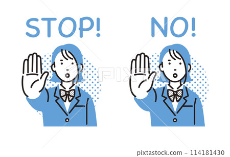 STOP! A high school girl thrusting her hand forward 114181430