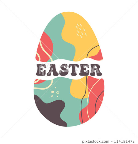 Easter egg design with text. Easter holiday symbol egg hunt in colorful flat style with ornaments. Retro art decoration. Stock vector icon illustration clipart Easter egg design with text. Easter holiday symbol egg hunt in colorful flat style with ornaments. Retro art decoration. Stock vector icon illustration clipart 114181472