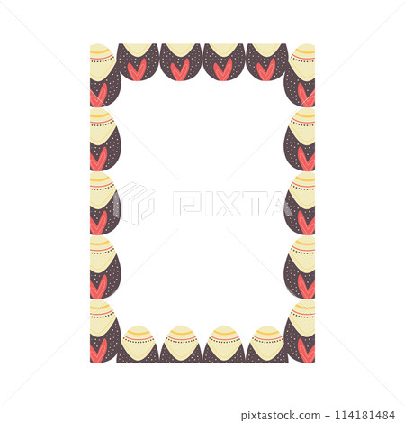 Easter egg rectangle frame design. Easter holiday egg hunt border in colorful flat style with ornaments. Retro wreath. Stock vector illustration card design Easter egg rectangle frame design. Easter holiday egg hunt border in colorful flat style with ornaments. Retro wreath. Stock vector illustration card design 114181484