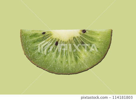 Fresh sliced kiwi poster on green background. Top view and macro Fresh sliced kiwi poster on green background. Top view and macro 114181803