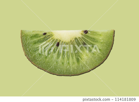 Fresh sliced kiwi poster on green background. Top view and macro 114181809