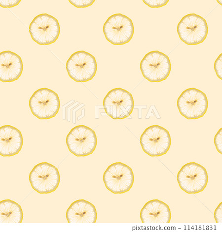 Fresh sliced lemon x-ray seamless pattern on yellow background. Top view Fresh sliced lemon x-ray seamless pattern on yellow background. Top view 114181831