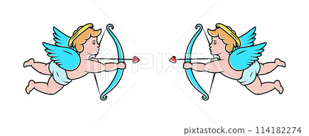 Valentine's day cupids. Cherub silhouette. Valentine's day. Love symbol. Vector illustration. 114182274