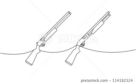 Set of smoothbore guns one line continuous drawing. Various modern weapons continuous one line illustration. Vector linear illustration. 114182324