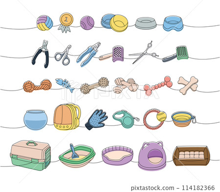 Pets accessories. Scissors, nail clippers, brush, fur remover, aquarium, backpack carrier, hair remover glove, tape measure leash, portable water bowl Pets accessories. Scissors, nail clippers, brush, fur remover, aquarium, backpack carrier, hair remover glove, tape measure leash, portable water bowl 114182366