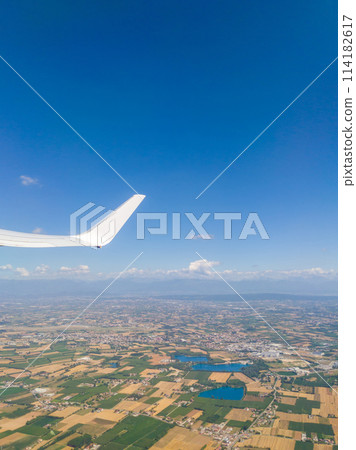 Rural landscape with a lake seen from an airplane (above Treviso, Veneto, Italy) 114182617