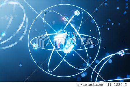 Physics atom with dark blue background, 3d Physics atom with dark blue background, 3d 114182645