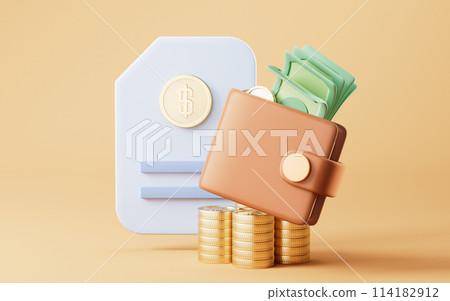 Financial contract paper board, 3d rendering. Financial contract paper board, 3d rendering. 114182912