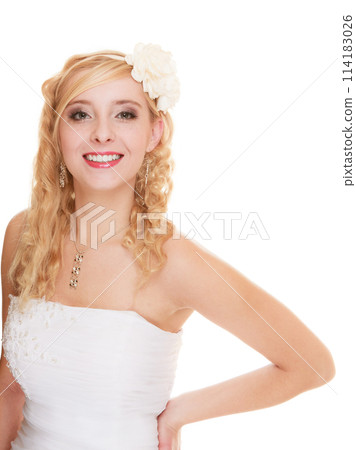 Wedding day. Portrait happy woman bride isolated Wedding day. Portrait happy woman bride isolated 114183026