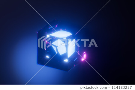 Dark gem glass with neon light effects, 3d 114183257