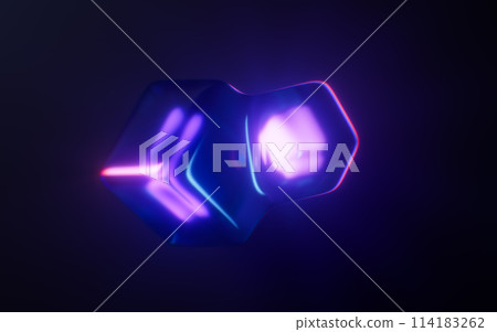 Dark gem glass with neon light effects, 3d Dark gem glass with neon light effects, 3d 114183262