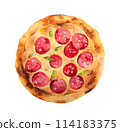 Pizza pepperoni. Hand drawn watercolor 114183375