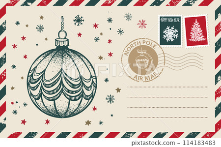 Christmas mail, postcard, hand drawn illustration. 114183483