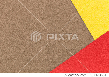 Texture of craft brown paper background with yellow and red border. Vintage abstract umber cardboard. Texture of craft brown paper background with yellow and red border. Vintage abstract umber cardboard. 114183681
