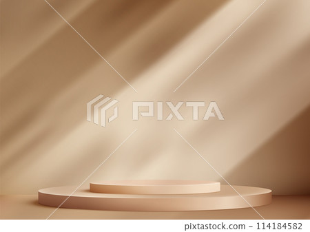 3D beige podium with a shadow sits on a beige background, modern concept, product display, mockup, showroom, showcase 3D beige podium with a shadow sits on a beige background, modern concept, product display, mockup, showroom, showcase 114184582