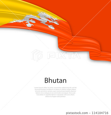 Waving ribbon with flag of Bhutan Waving ribbon with flag of Bhutan 114184716
