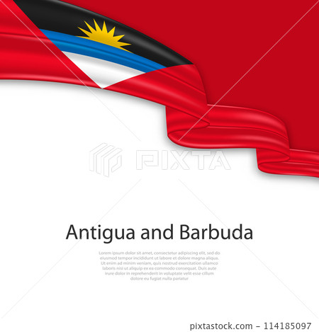 Waving ribbon with flag of Antigua and Barbuda Waving ribbon with flag of Antigua and Barbuda 114185097