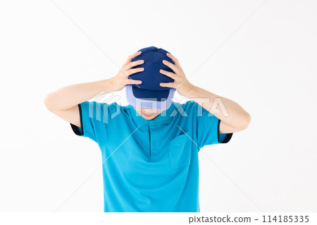 Middle-aged woman uniform worries 114185335