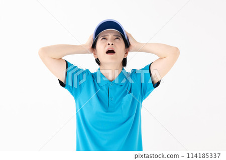 Middle-aged woman uniform worries 114185337