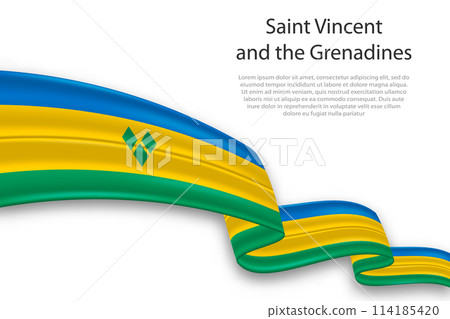 Abstract Wavy Flag of Saint Vincent and the Grenadines on White Background 114185420