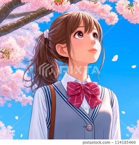 站在櫻花樹下的女高中生 站在櫻花樹下的女高中生 114185460