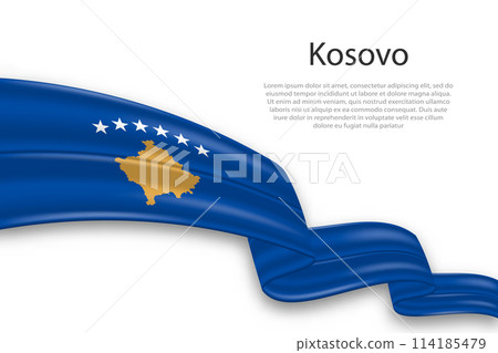 Abstract Wavy Flag of Kosovo on White Background 114185479