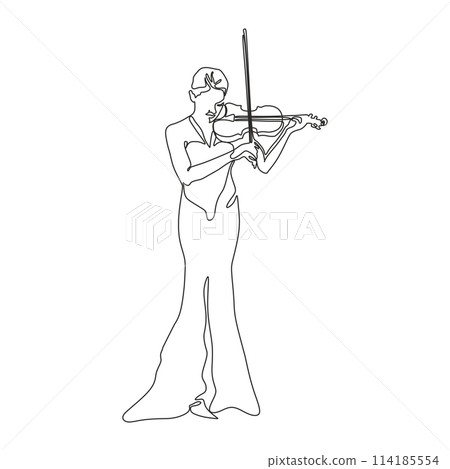 Silhouette of a beautiful woman with a violin in a modern continuous line style. 114185554