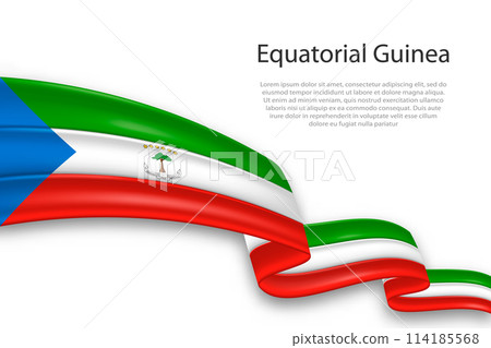 Abstract Wavy Flag of Equatorial Guinea on White Background 114185568