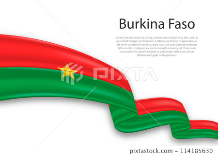Abstract Wavy Flag of Burkina Faso on White Background 114185630