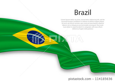 Abstract Wavy Flag of Brazil on White Background 114185636