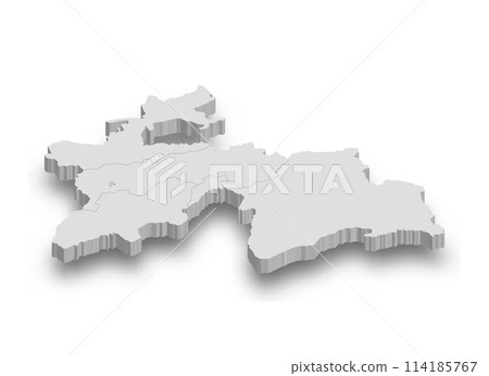 3d Tajikistan white map with regions isolated 114185767